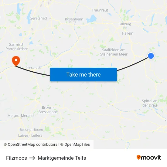 Filzmoos to Marktgemeinde Telfs map