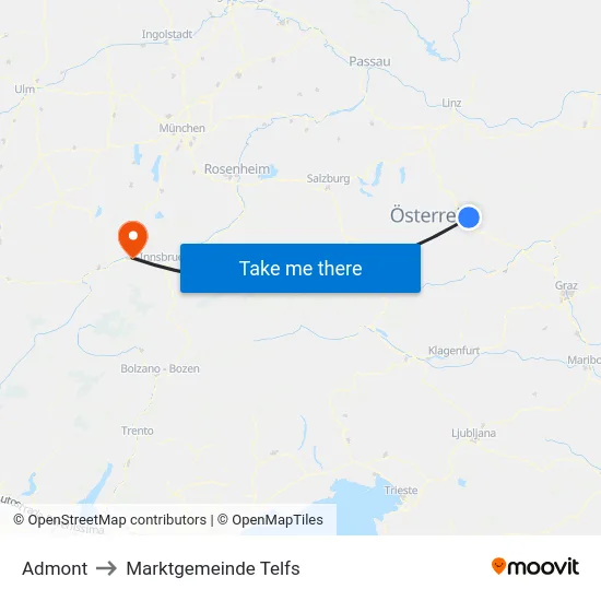 Admont to Marktgemeinde Telfs map