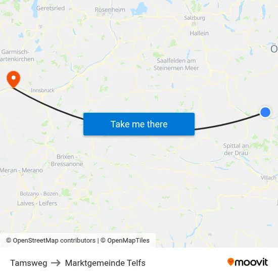 Tamsweg to Marktgemeinde Telfs map