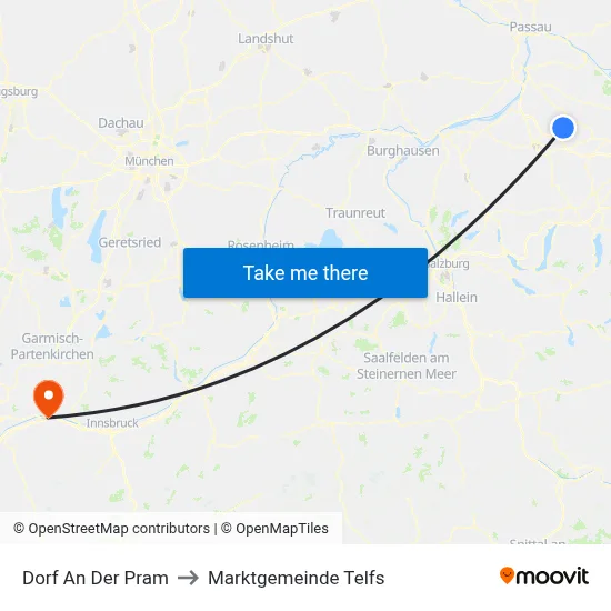 Dorf An Der Pram to Marktgemeinde Telfs map