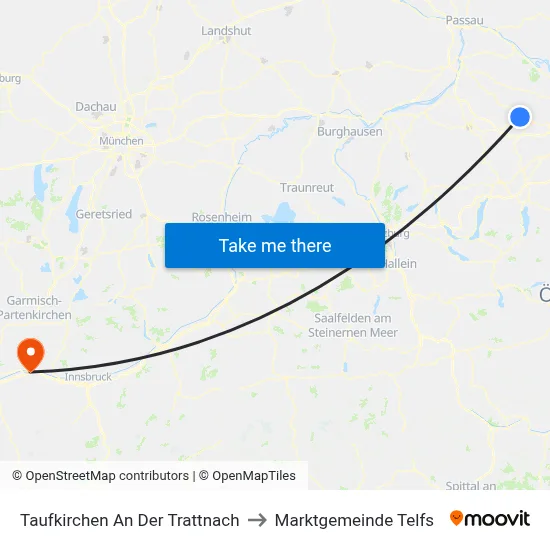 Taufkirchen An Der Trattnach to Marktgemeinde Telfs map