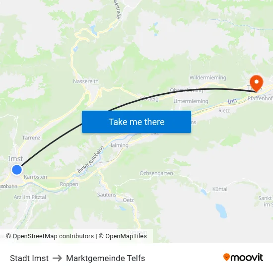 Stadt Imst to Marktgemeinde Telfs map
