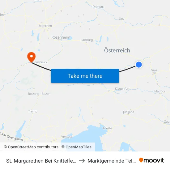 St. Margarethen Bei Knittelfeld to Marktgemeinde Telfs map