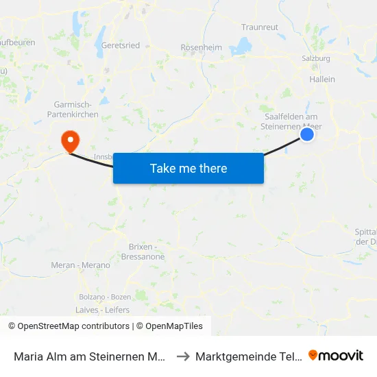 Maria Alm am Steinernen Meer to Marktgemeinde Telfs map