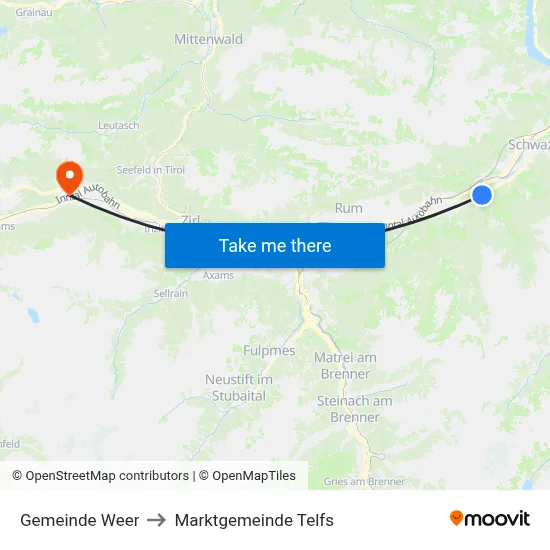 Gemeinde Weer to Marktgemeinde Telfs map
