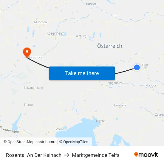Rosental An Der Kainach to Marktgemeinde Telfs map