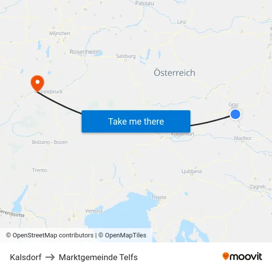 Kalsdorf to Marktgemeinde Telfs map