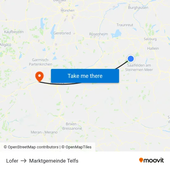 Lofer to Marktgemeinde Telfs map