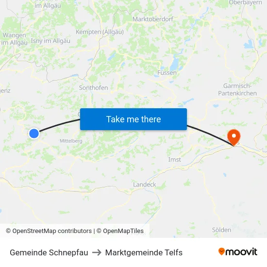 Gemeinde Schnepfau to Marktgemeinde Telfs map