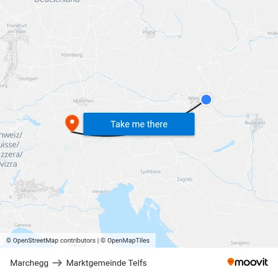 Marchegg to Marktgemeinde Telfs map
