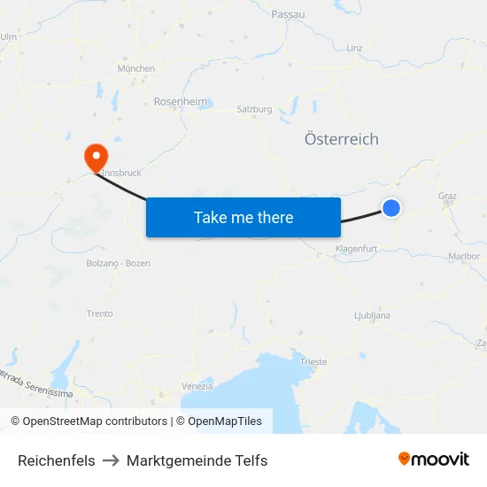 Reichenfels to Marktgemeinde Telfs map