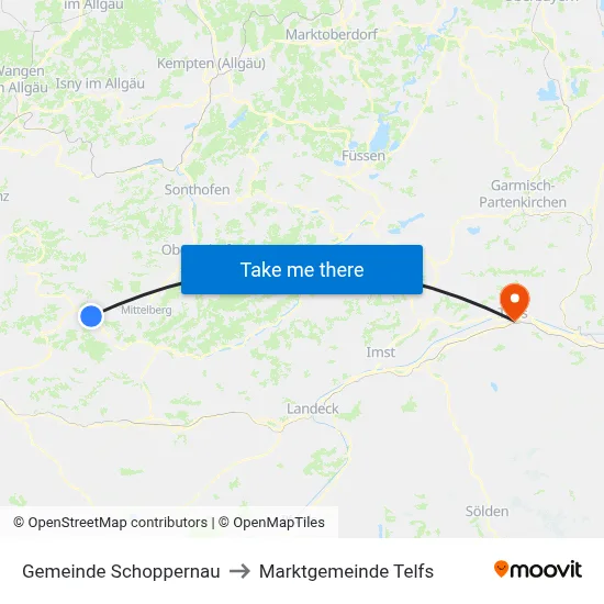 Gemeinde Schoppernau to Marktgemeinde Telfs map