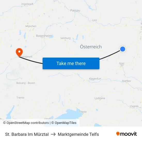 St. Barbara Im Mürztal to Marktgemeinde Telfs map