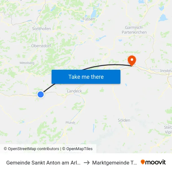 Gemeinde Sankt Anton am Arlberg to Marktgemeinde Telfs map