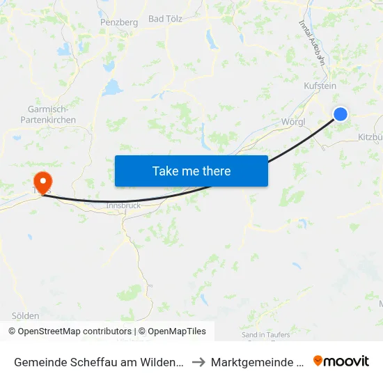 Gemeinde Scheffau am Wilden Kaiser to Marktgemeinde Telfs map