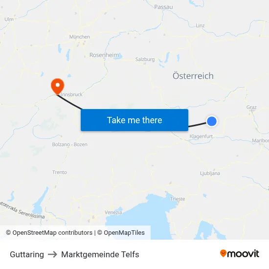 Guttaring to Marktgemeinde Telfs map