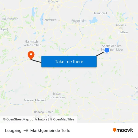 Leogang to Marktgemeinde Telfs map