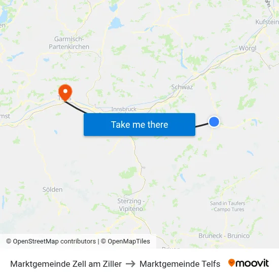 Marktgemeinde Zell am Ziller to Marktgemeinde Telfs map