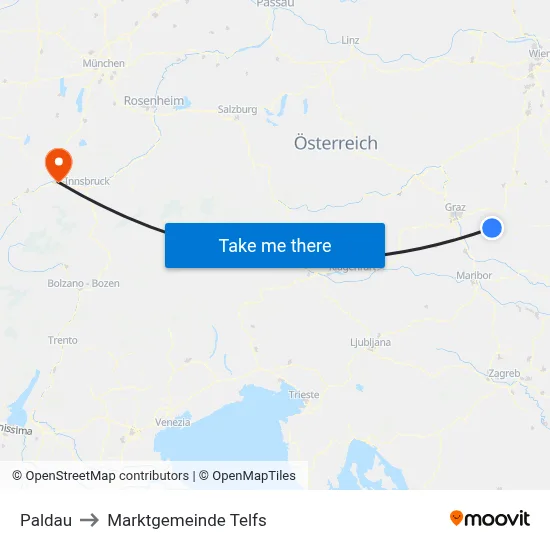 Paldau to Marktgemeinde Telfs map