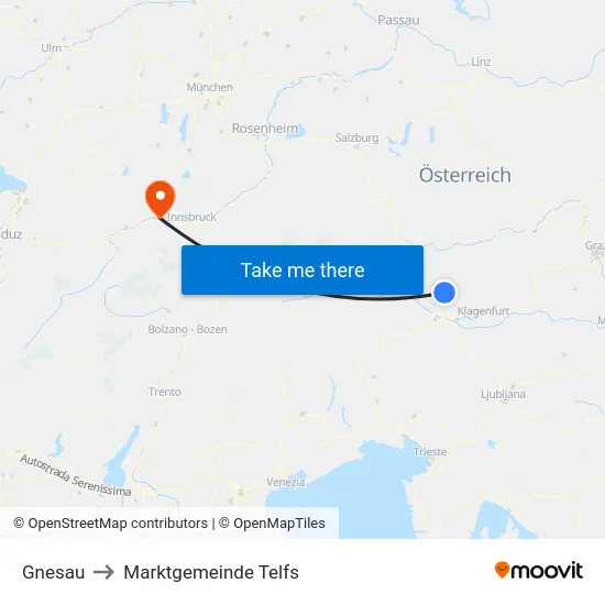 Gnesau to Marktgemeinde Telfs map
