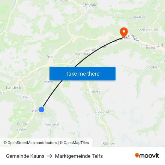 Gemeinde Kauns to Marktgemeinde Telfs map