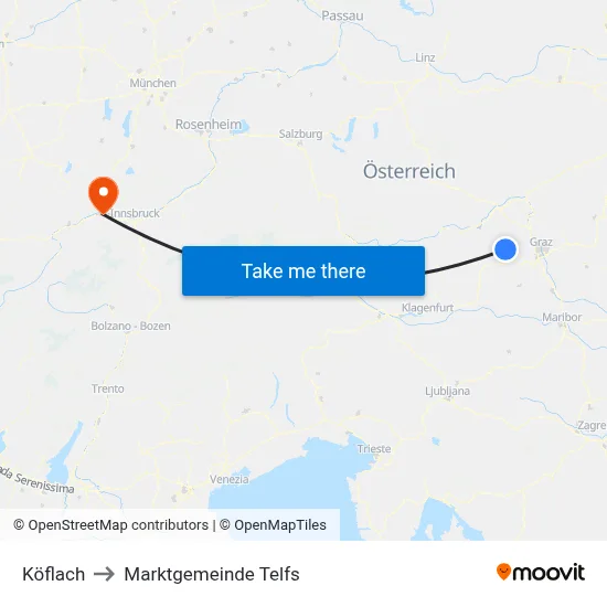 Köflach to Marktgemeinde Telfs map