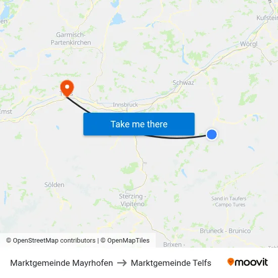 Marktgemeinde Mayrhofen to Marktgemeinde Telfs map