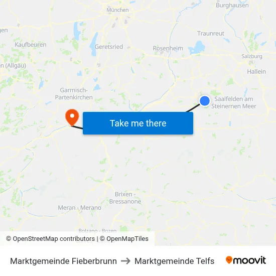 Marktgemeinde Fieberbrunn to Marktgemeinde Telfs map
