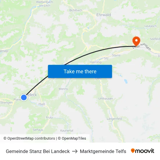 Gemeinde Stanz Bei Landeck to Marktgemeinde Telfs map