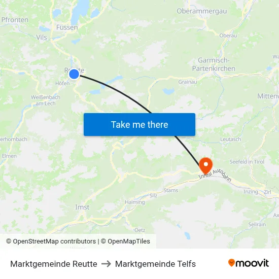 Marktgemeinde Reutte to Marktgemeinde Telfs map