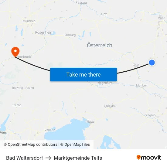 Bad Waltersdorf to Marktgemeinde Telfs map