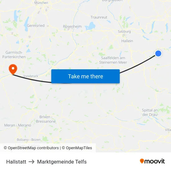 Hallstatt to Marktgemeinde Telfs map