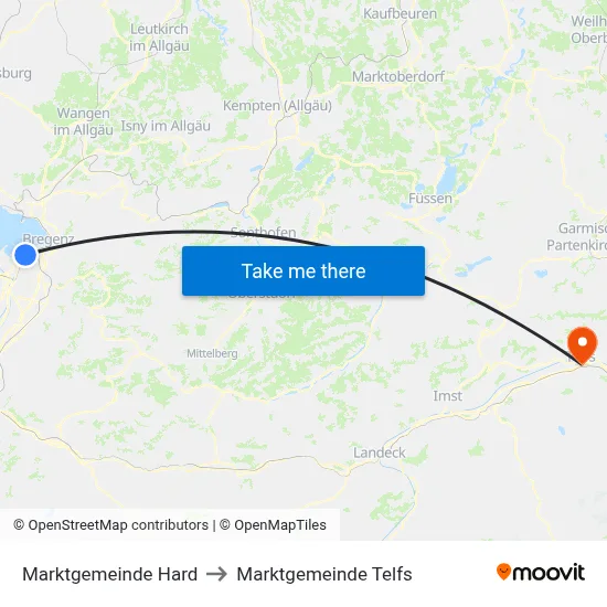 Marktgemeinde Hard to Marktgemeinde Telfs map