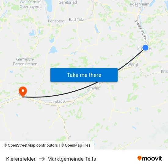 Kiefersfelden to Marktgemeinde Telfs map