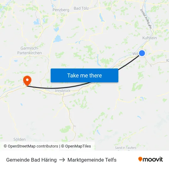 Gemeinde Bad Häring to Marktgemeinde Telfs map
