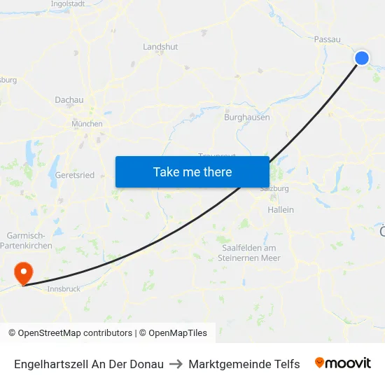 Engelhartszell An Der Donau to Marktgemeinde Telfs map