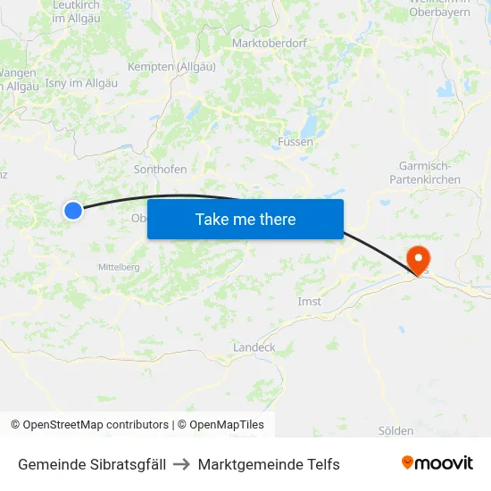 Gemeinde Sibratsgfäll to Marktgemeinde Telfs map