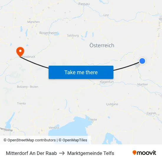 Mitterdorf An Der Raab to Marktgemeinde Telfs map