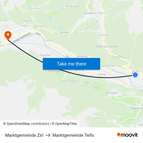 Marktgemeinde Zirl to Marktgemeinde Telfs map