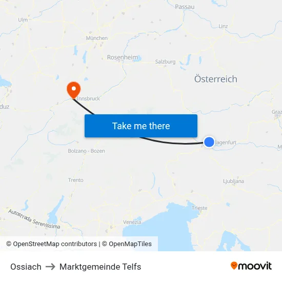 Ossiach to Marktgemeinde Telfs map