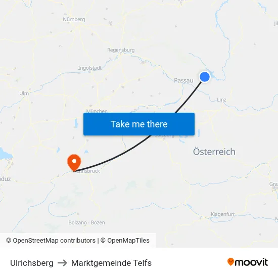 Ulrichsberg to Marktgemeinde Telfs map