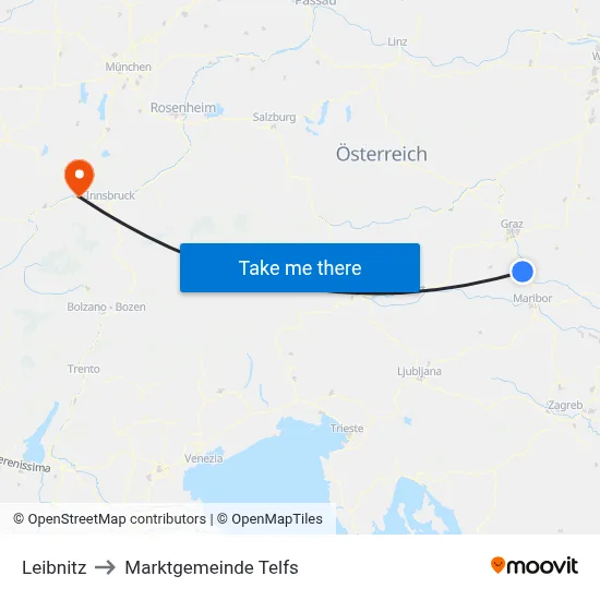 Leibnitz to Marktgemeinde Telfs map