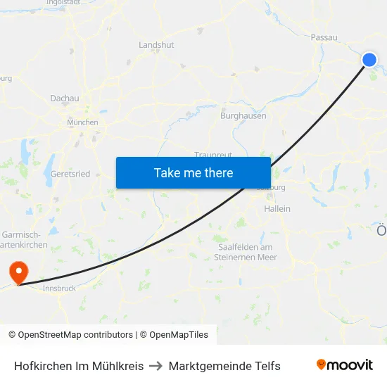 Hofkirchen Im Mühlkreis to Marktgemeinde Telfs map