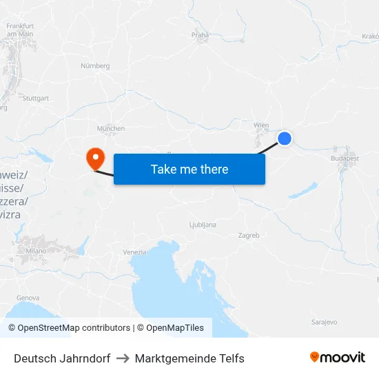 Deutsch Jahrndorf to Marktgemeinde Telfs map