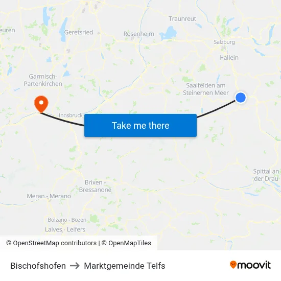 Bischofshofen to Marktgemeinde Telfs map
