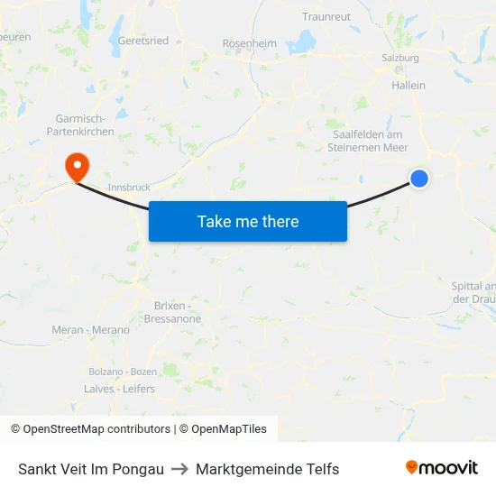 Sankt Veit Im Pongau to Marktgemeinde Telfs map