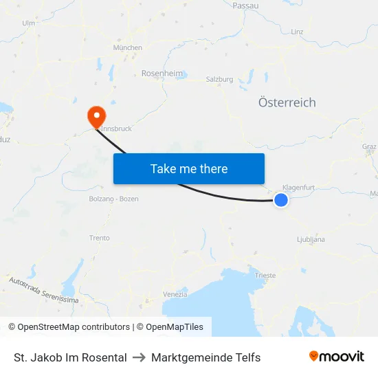 St. Jakob Im Rosental to Marktgemeinde Telfs map
