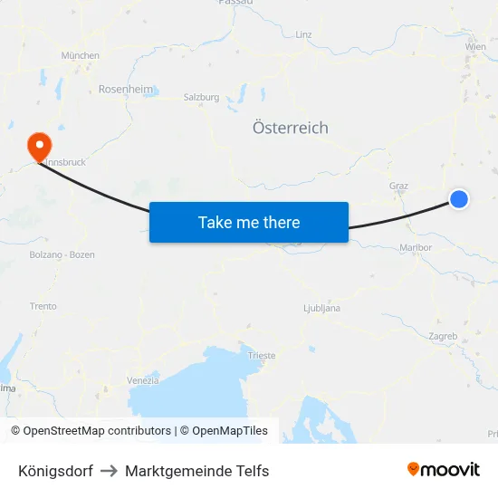 Königsdorf to Marktgemeinde Telfs map