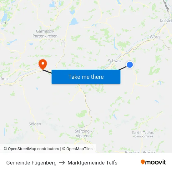 Gemeinde Fügenberg to Marktgemeinde Telfs map