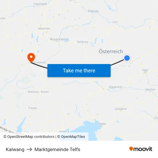Kalwang to Marktgemeinde Telfs map